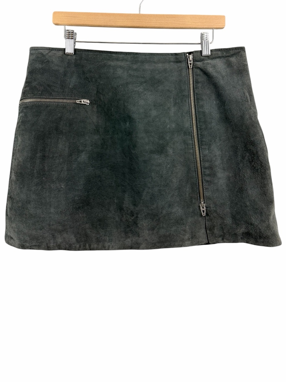 Blanknyc Genuine Suede Mini Skirt Zipper Detail Pocket Charcoal Size 31